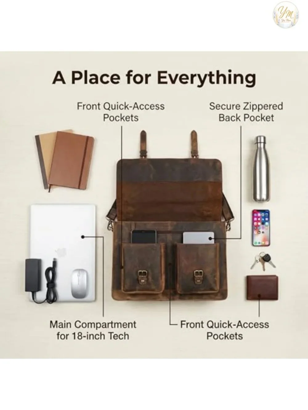 Retro Leather Laptop Messenger Bag for Men Women Briefcase Crossbody